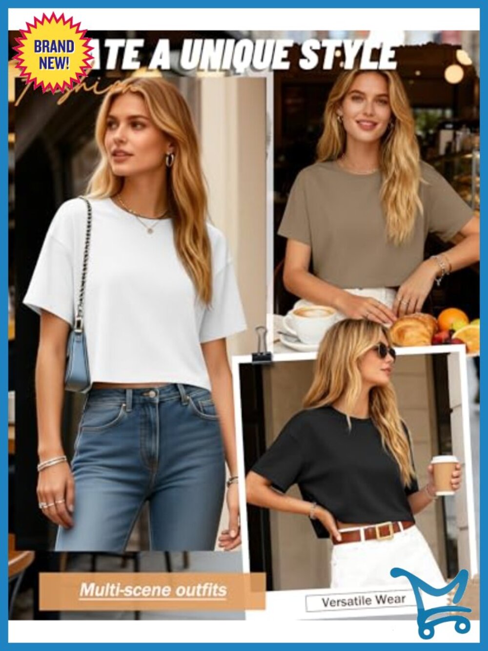 3 Pack Women Crop Tops Half Sleeve Crew Neck Drop Shoulder Loose Fit Tees - Picture 2 of 6